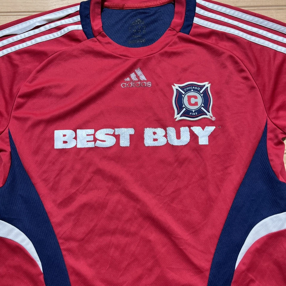 Camiseta deportiva de fútbol Adidas 2008 Chicago Fire Best Buy roja azul MLS talla mediana/grande Foto 2 de 4