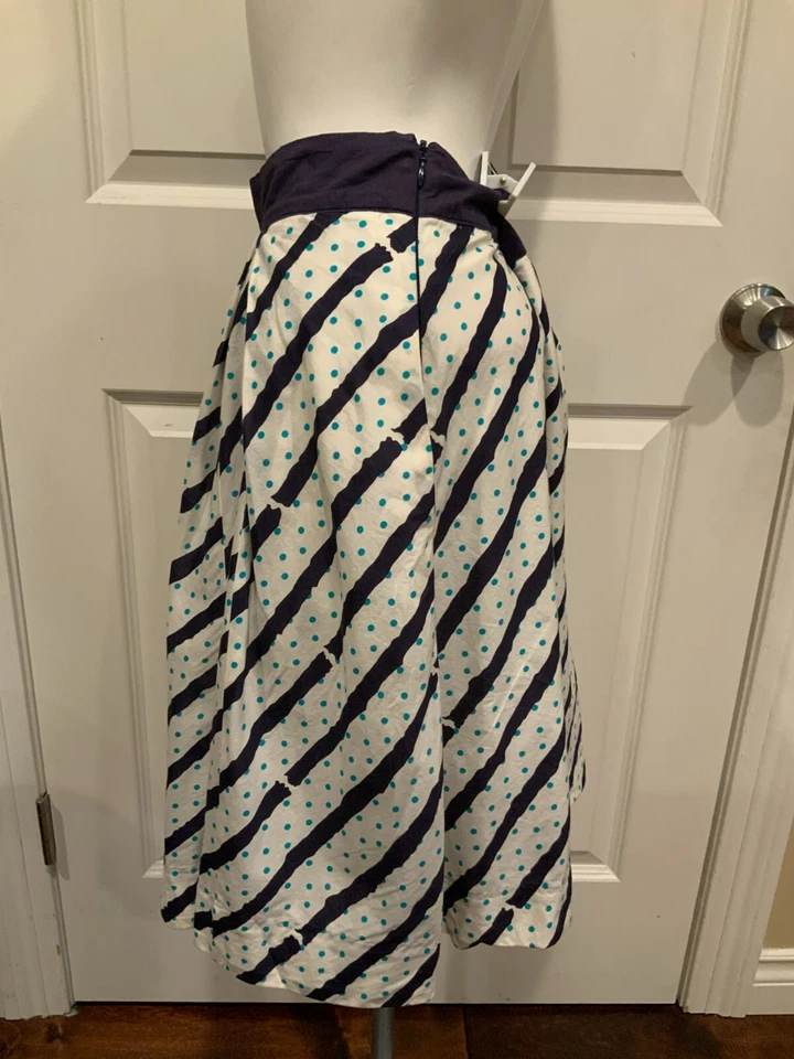 Falda Edme & Esyllte Anthropologie Azul y Blanco a Rayas Lunares Línea A, Talla 6 Foto 4 de 4