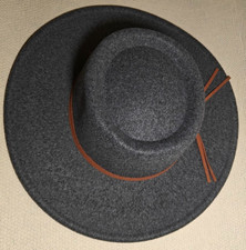 Fashion Nova Charcoal Felt Fedora Full Brim Hat Banded Adjustable Inner Sizing