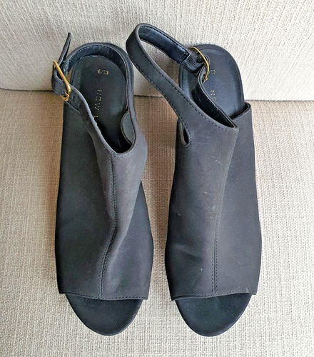 New Look Used Black Open Toe Shoes Sandel Size 6 Strap - Picture 2 of 6