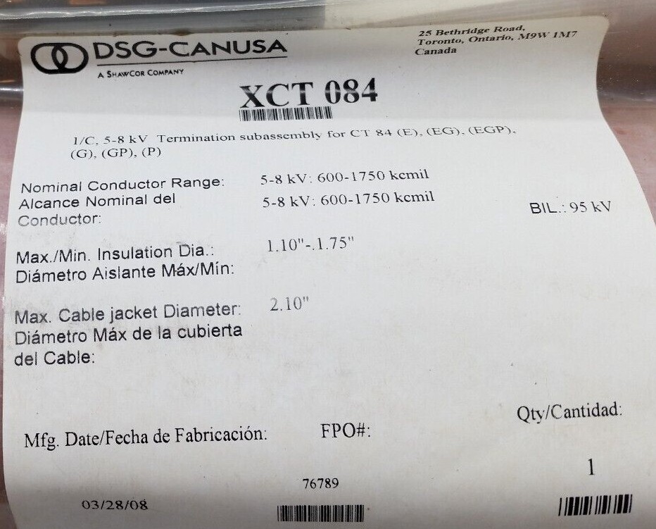 DSG-CANUSA CT 084G Medium Voltage Cable Termination Kit