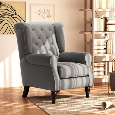 Accent Chair Button-Tufted Armchair with Wingback Round Arms Gray