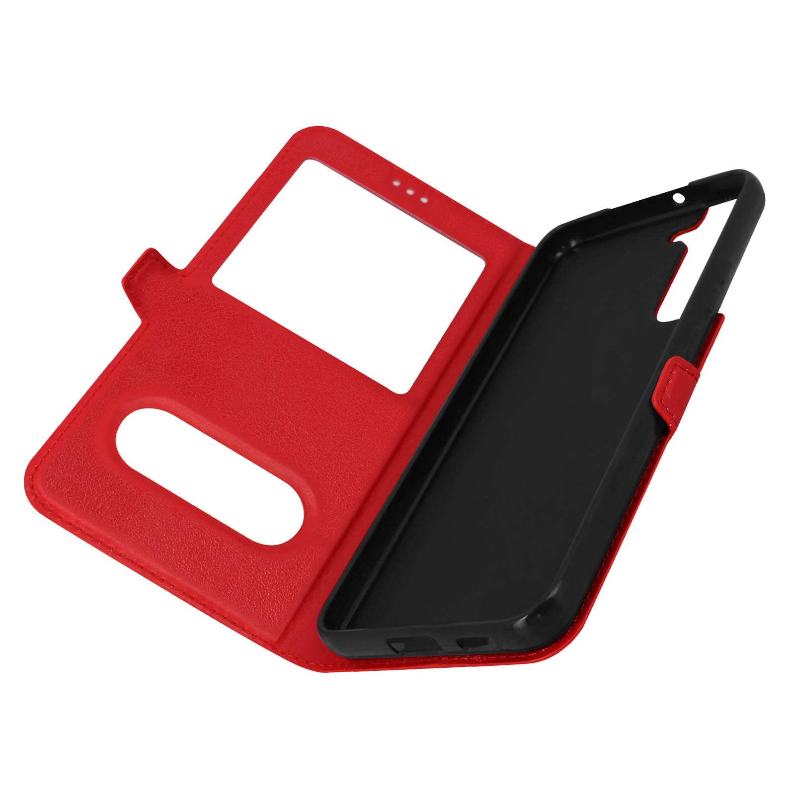 Housse Galaxy S22 Plus rouge protection intégrale double fenêtre support vidéo