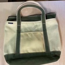 Vintage Lands End Canvas Tote Bag Two Handle Green Lime Green   Fading
