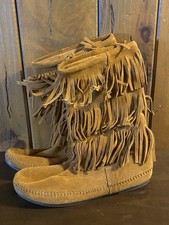 Minnetonka 3-Layer Fringe Boots 1632 Brown Moccasin Suede size 11