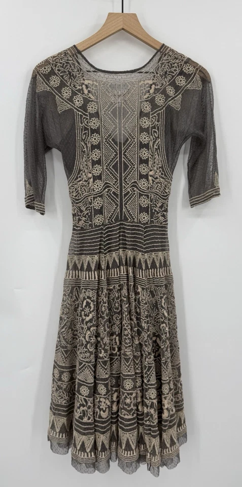 Vestido Johnny Was Para Mujer XS Beige Gris Transparente Bordado Capas Boho Biya Foto 4 de 4