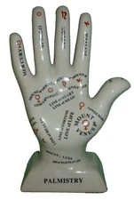 Large 11" Ceramic PALMISTRY Hand Reading Fortune Telling Decor Sculpture Statue