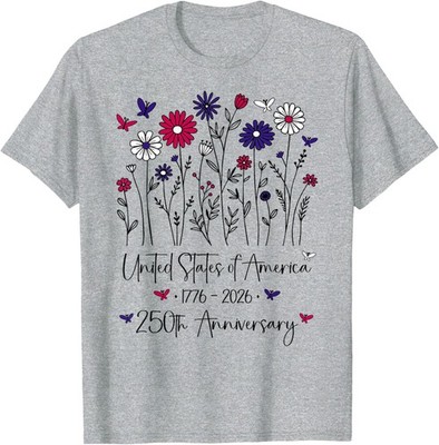 250th Anniversary USA Flowers 250 Years America 4th of July Unisex T-Shirt