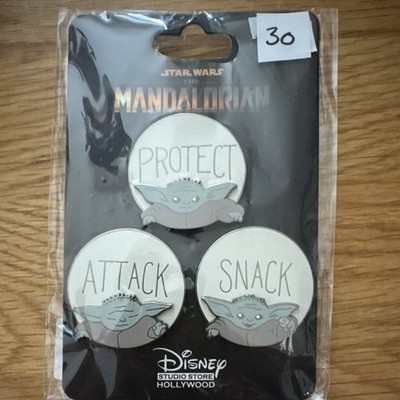 Disney Star Wars The Mandalorian Grogu Protect Attack Snack Pin Set 3 LE