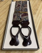 Vintage Trafalgar Suspenders Burgundy Paisley Adjustable Brass New In Box