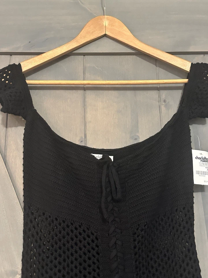Body Charlotte Russe L Y2K Crochet Net Negro Festival Boho Foto 2 de 4