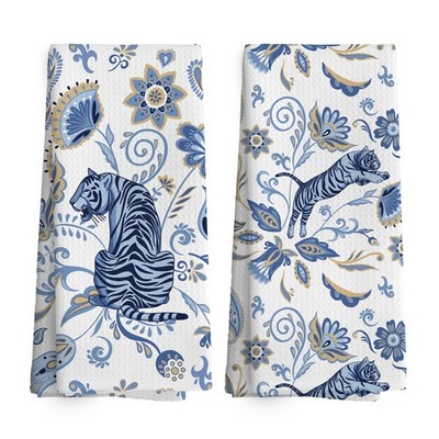 TAEDIN Blue Chinoiserie Flower Tiger Kitchen Towels Dish Towel Small, 