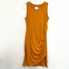 Nine West Sleeveless Tulip Hem Ruched Sheath Dress in Autumn Gold - Small