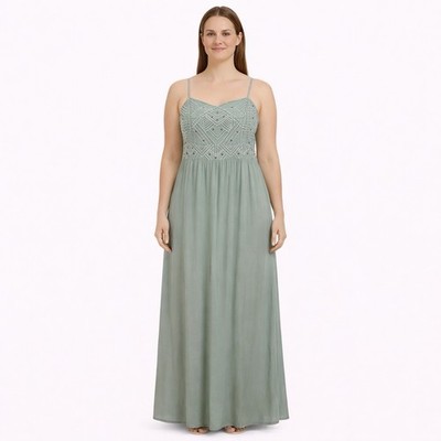 Ya Los Angeles Maxi Dress, Size M, Blue Gray, Embroidered, Beaded, Boho, Strappy