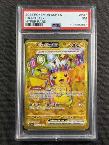 Pokemon Cards PSA 7 NM Pikachu ex Hyper Rare Gold Surging Sparks S&V 247/191