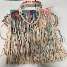 Boho Fringe Crossbody Tote Bag Cream Floral Hippie Festival Shoulder Purse