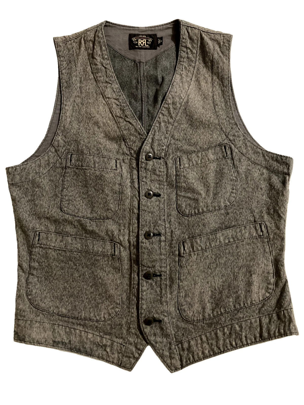 RRL Double RL Ralph Lauren Men's Gray Textured Cotton Vest Size M image 1