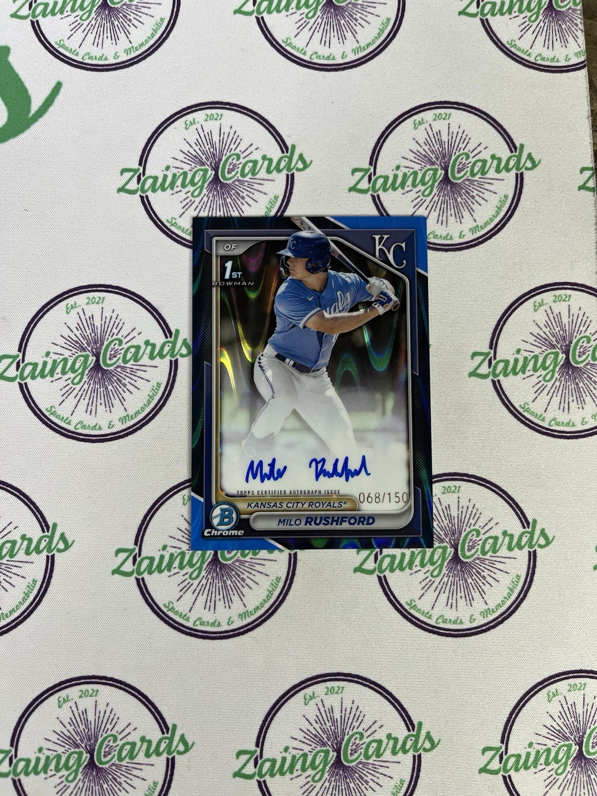 2024 1st Bowman Chrome Milo Rushford Blue RayWave Auto/150 #CPA-MR KC Royals