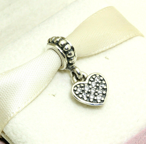 Authentic Pandora Dangle Heart Pave Clear CZ 791023CZ Wife Mom Love Gift