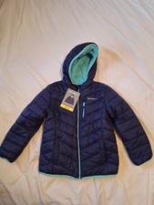Eddie Bauer Kids Deer Harbor Reversible Hooded Fleece Jacket Puffer Small 7/8 