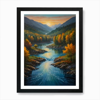 Sunset River 1 Kunstdruck gerahmt Wandbild Poster Leinwanddruck Bild