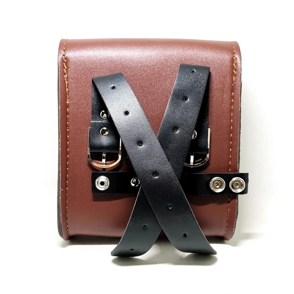 1X Universal Pu Leather Bicycle Motorcycle Luggage Tool Side Bag Saddlebag Brown - Image 4 of 4