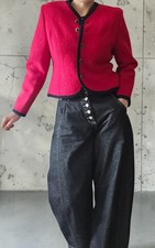 Rare Vintage Marion Donaldson Red Boiled Wool Tyrolean Jacket - Black Trim UK 14