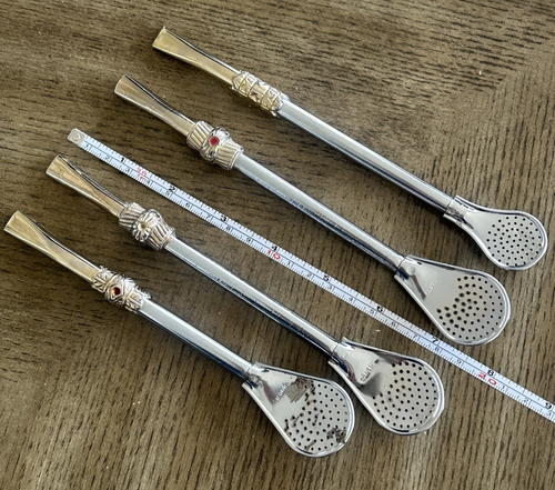 4 pc Vtg Yerba Mate Bombilla Tea Spoons Straw Filter Garibaldi So Metal - Picture 8 of 12