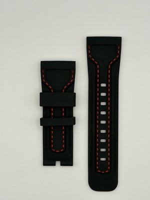 SEVENFRIDAY Black Rubber Wristwatch Band Red Stitching 28mm/24mm Two-Piece Strap