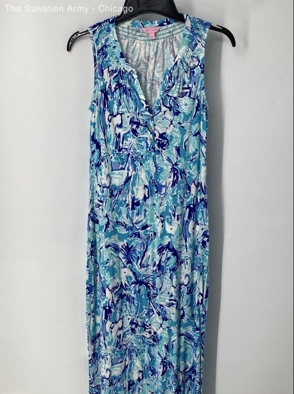 Lilly Pulitzer Womens Blue White Abstract Cotton Blend Maxi Dress Size Small