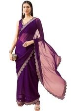 Women's Pure Satin Silk Emboidery Border Saree with Blouse Piece
