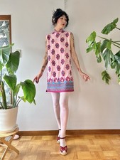 VTG 60s Alfred Shaheen Mod Psychedelic Floral Mandarin Collar Mini Dress XS-M