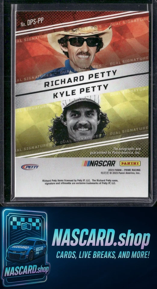 2023 Panini Prime Richard Petty Kyle Petty Dual Prime Signatures Holo Gold #/15 - Image 2 of 2