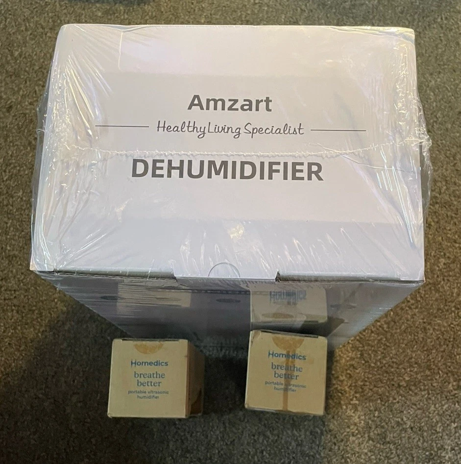 Amzart Dehumidifier & 2 Portable Ultrasonic Humidifiers Bundle Gray White Yellow - Image 2 of 4