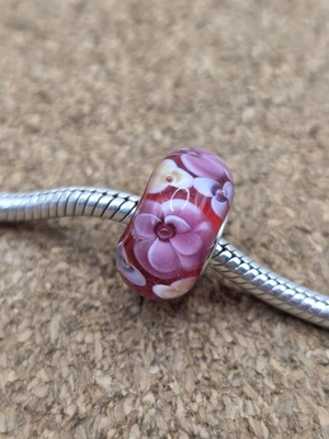 #ad #ad AUTHENTIC RED MURANO GLASS PINK FLOWERS EUROPEAN CHARM BEAD STERLING SILVER $10.95