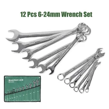 12 Piece Premium Combination Wrench Set Chrome Vanadium Steel Long 6-24mm