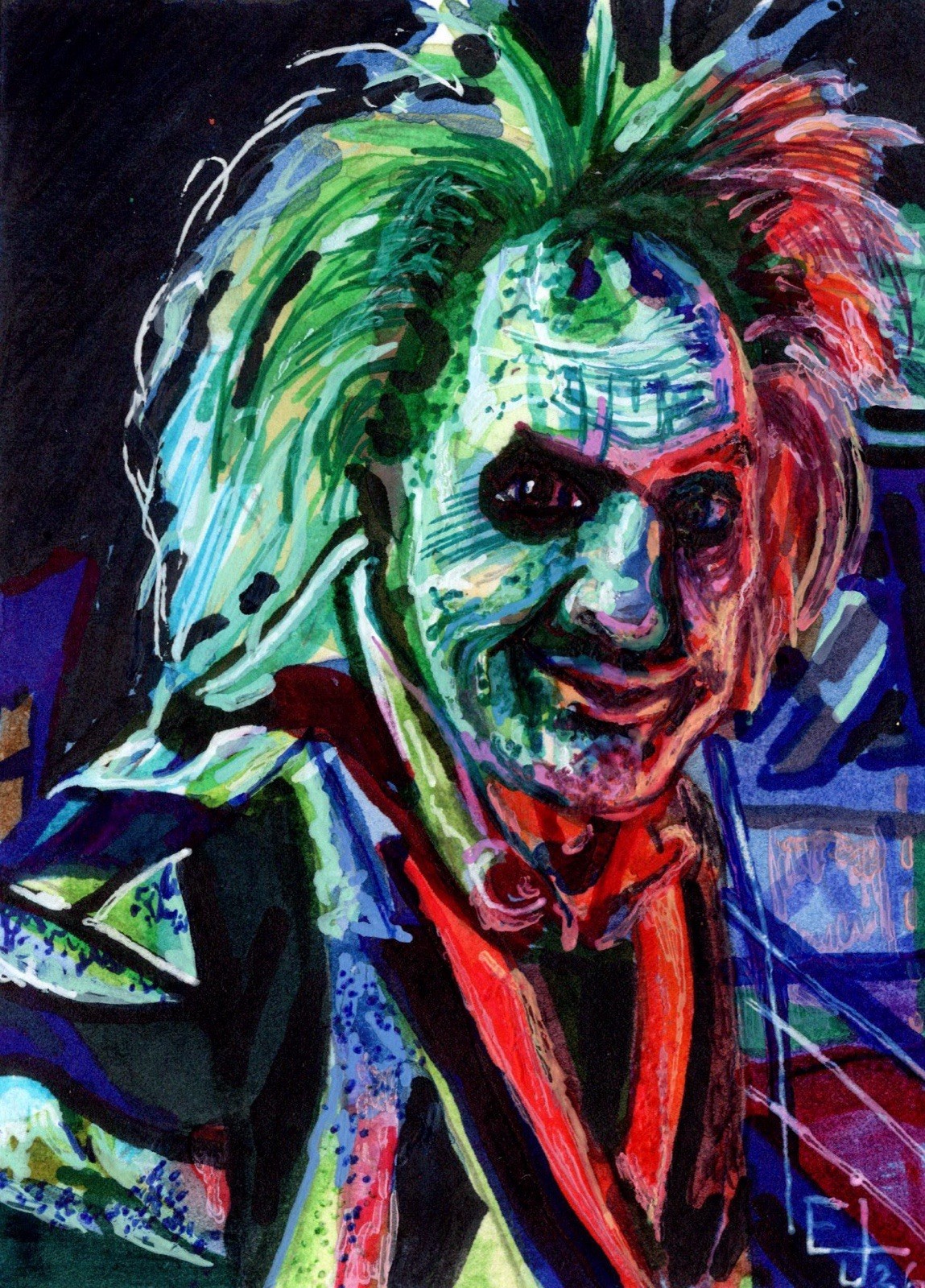 ACEO Original Mini Watercolor Marker Pen Art Studio Beetlejuice Movie Halloween