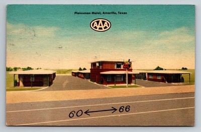 Vintage 1952 Plainsman Motel Linen Postcard Amarillo Texas Route 66