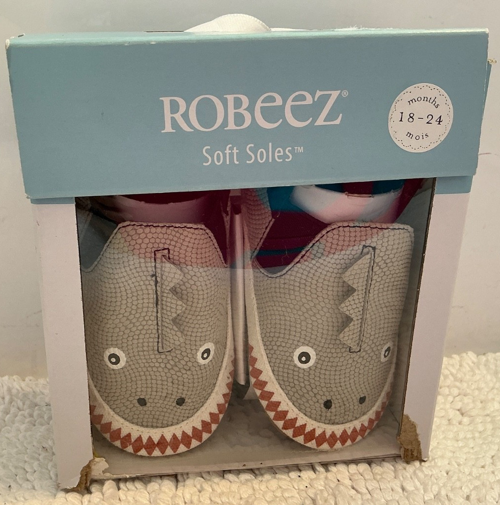 Dino Dan Grey 18-24 Months-shark Shoes Leather Soles Nib