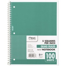 Spiral Notebook, 1 Subject, Graph Ruled Paper, 71/2" x 101/2", 100 Sheets, Gr...