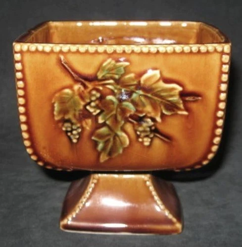 McCoy Brown Pedestal Planter with Grapes and Leaves Design