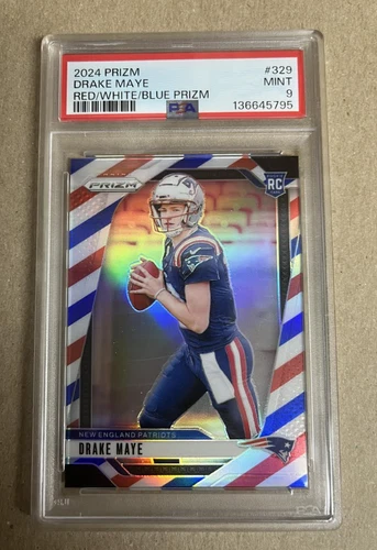 2024 Panini Prizm - Rookies Drake Maye #329 Red White & Blue Prizm (RC) PSA 9