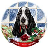English Cocker Black/White Dog Porcelain Ornament 'Santa. I Can Explain '