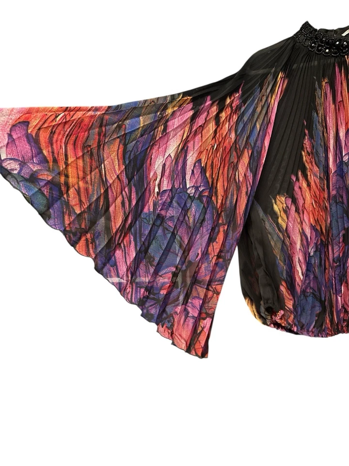 BLUSA VINTAGE PLISADA GLOBO CUENTAS MULTICOLOR ALBERTO MAKALI TALLA XL Foto 2 de 4