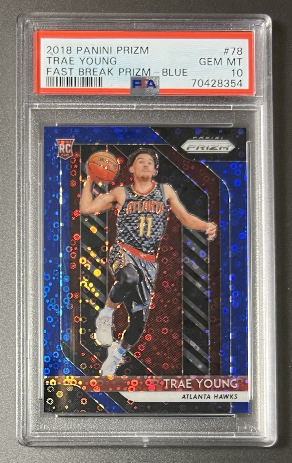 2018 Panini Prizm Trae Young Rookie Fast Break Prizm Blue /175 PSA 10 RC #78 Gem