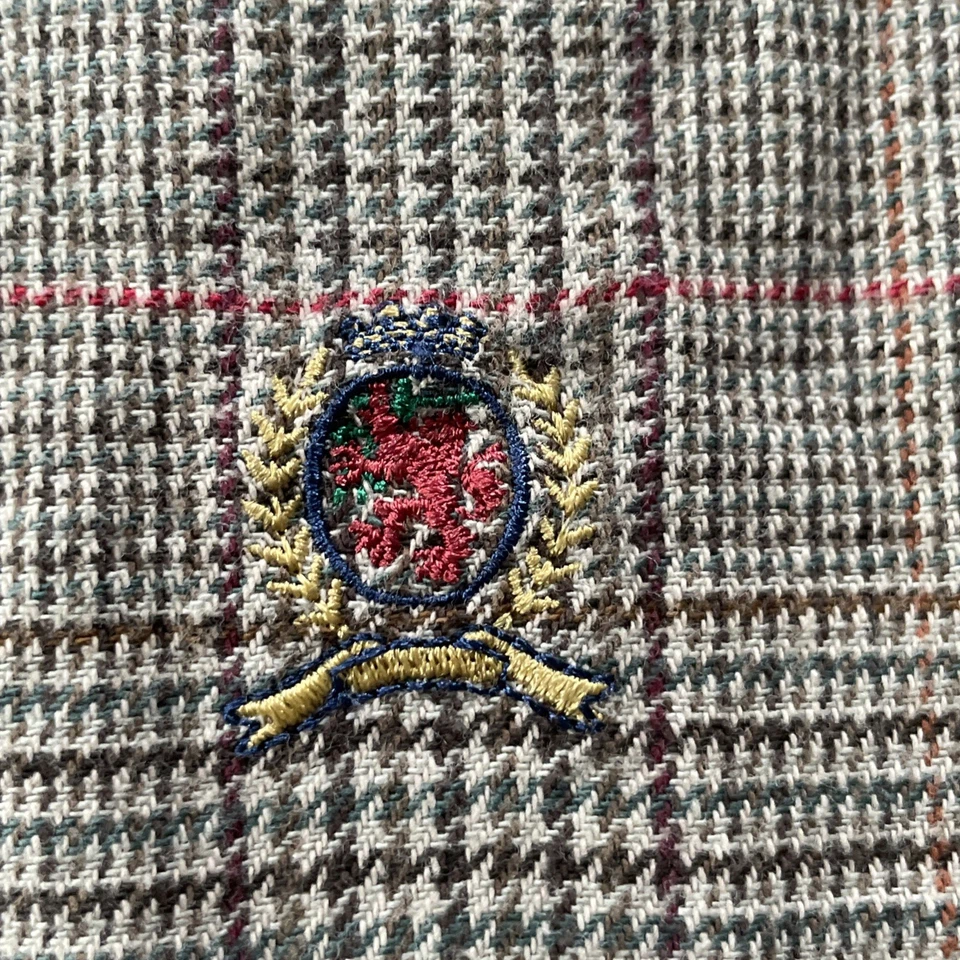 Camisa Tommy Hilfiger De Colección Para Hombres Grande Marrón Pata de Gallo Abotonada Cresta de Leones Foto 4 de 4