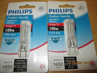 2 - Philips 100W 120V Clear GY8.6 Base T4 Light Bulb Outdoor Security Special