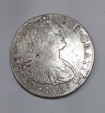 1808 MEXICO 8 REALES T.H Mo CAROLUS IIII SILVER COIN!