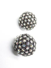 SHIMMERY Iridescent Fire AB Crystals Antique Dome Button CLIP Earrings