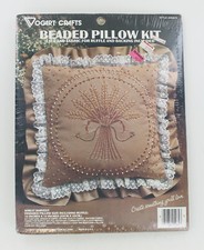 Vintage Vogart Crafts Beaded Pillow Kit - Wheat Harvest 2528D - 14" x 14"